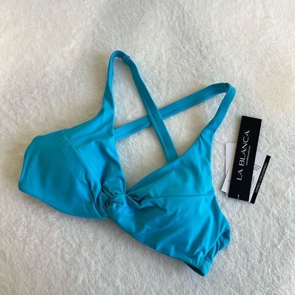 La Blanca Island Goddess Blue Bikini Bra Swim Top Front Twist 4 NEW - Picture 1 of 9